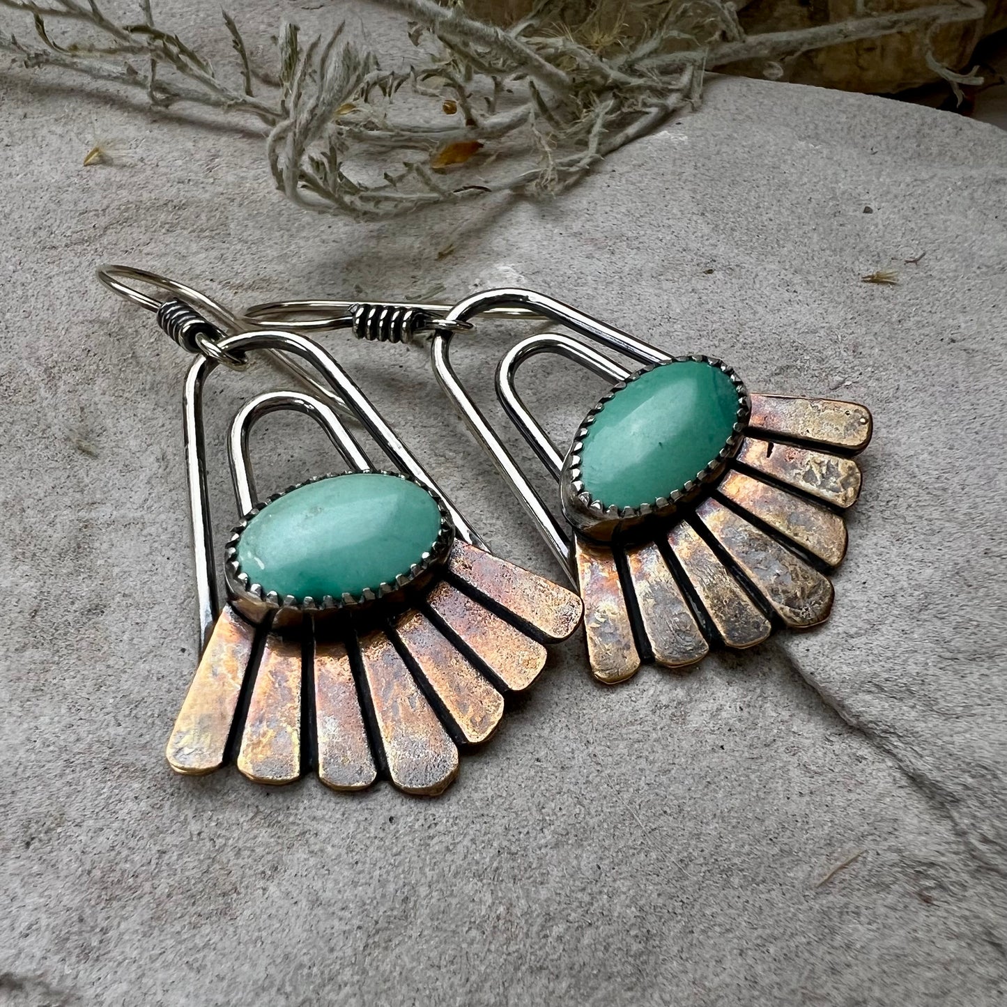 Turquoise Feather Hoops