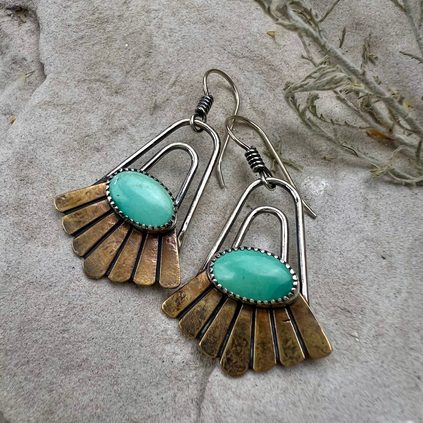 Turquoise Feather Hoops