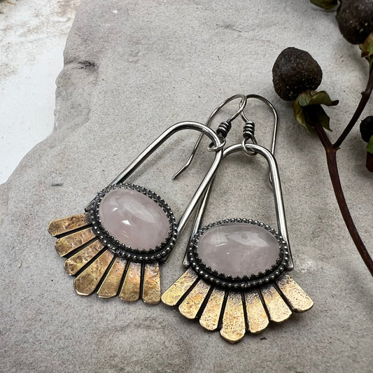 Rose Quartz Hoop Earrings - Meltdown Studio Jewelry