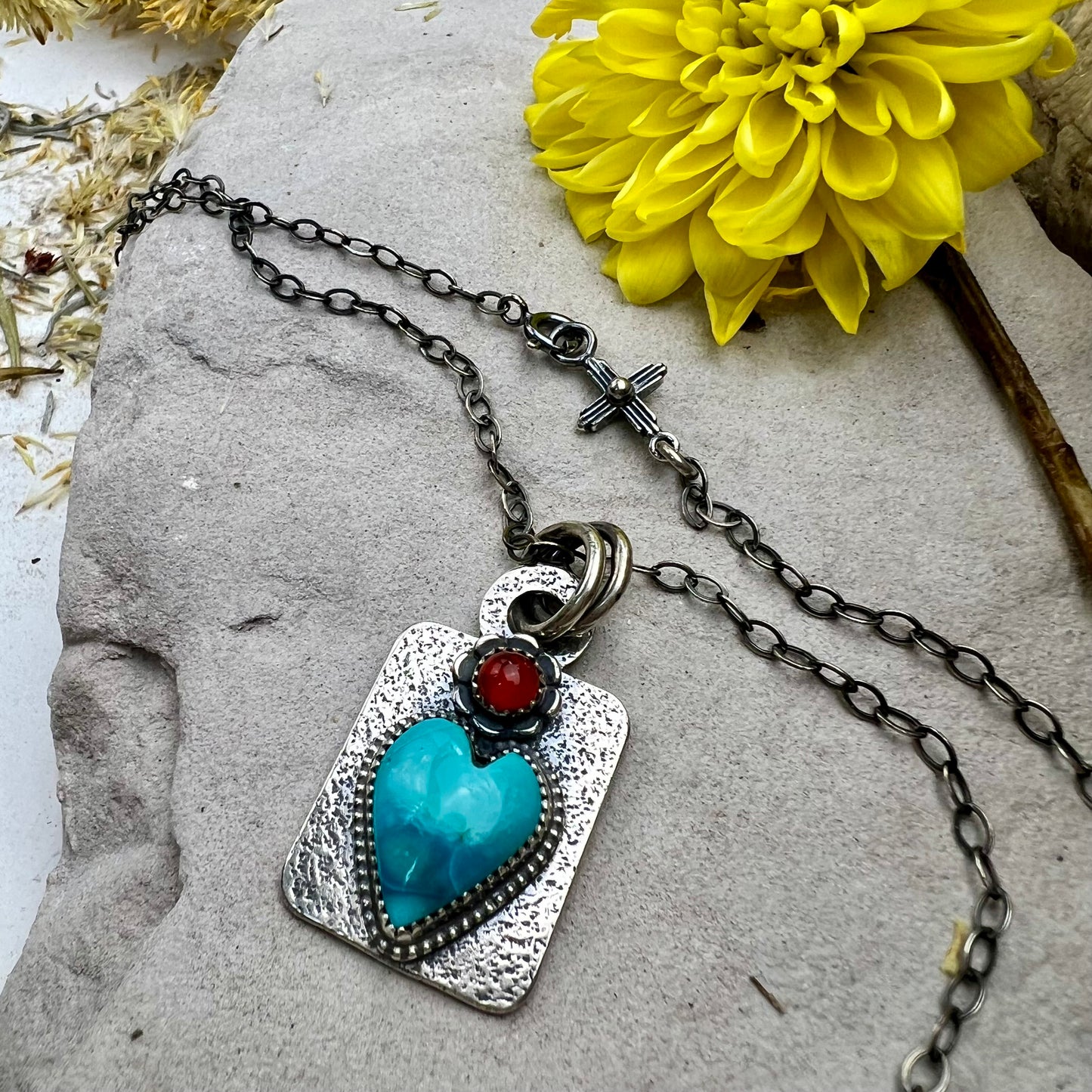 Turquoise Heart Dog Tag Necklace