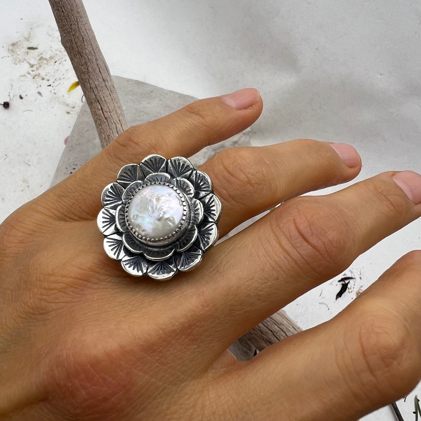 Freshwater Pearl Flower Ring