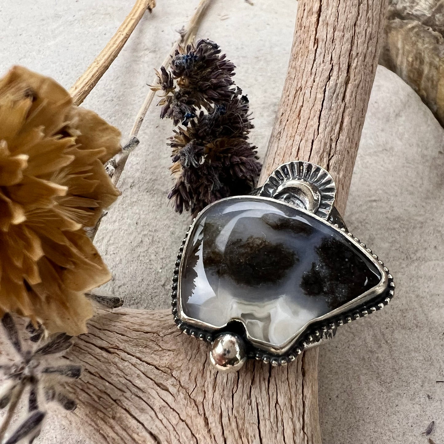 ((Reserved for Alice )) Dendritic Agate Bear Ring