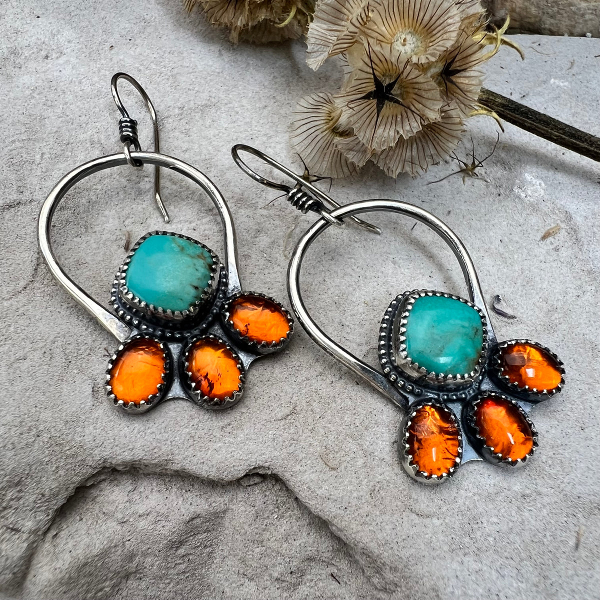 Turquoise and Amber Hoops