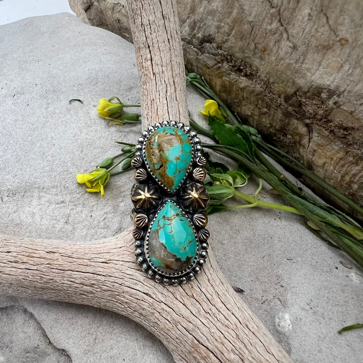 Double Turquoise Statement Ring