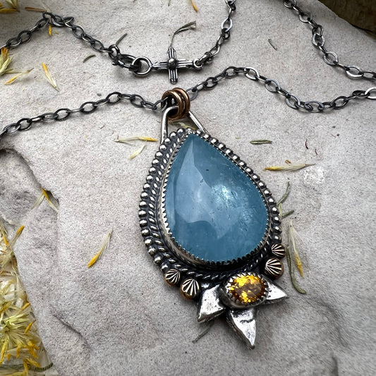 Aquamarine + Citrine Necklace