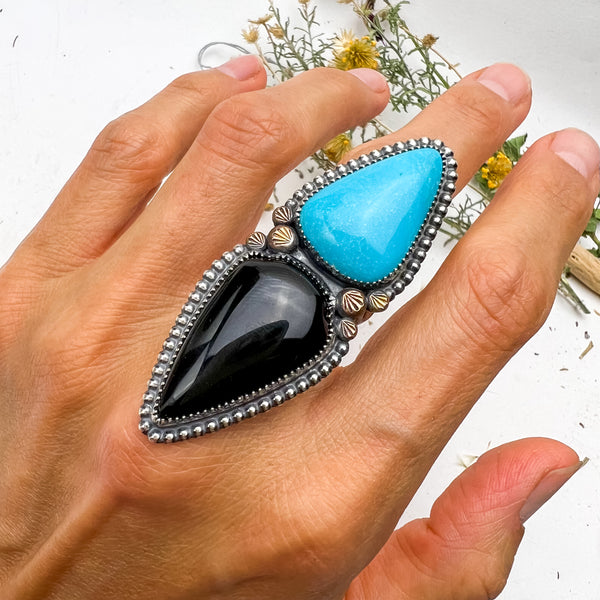 Turquoise and Black Onyx Statement Ring