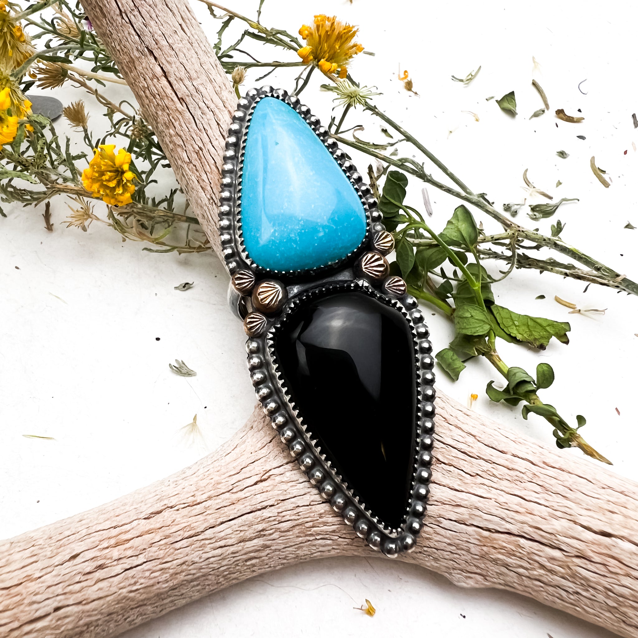 Turquoise and Black Onyx Statement Ring