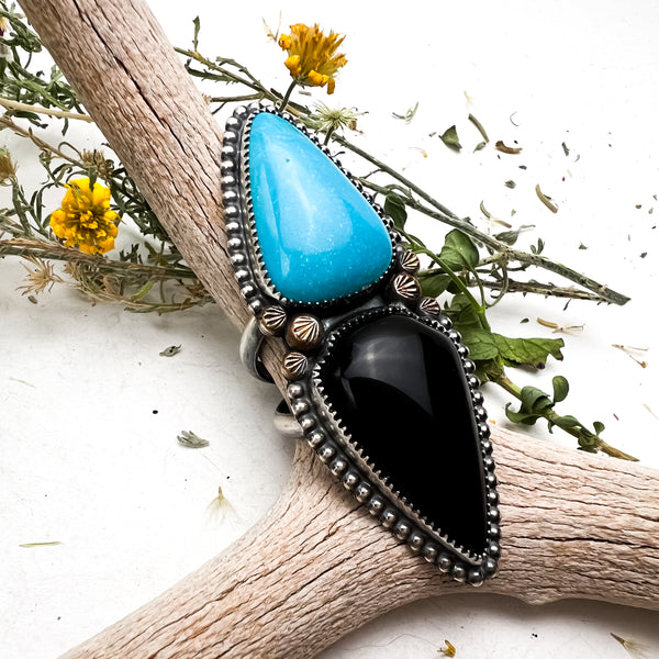 Turquoise and Black Onyx Statement Ring