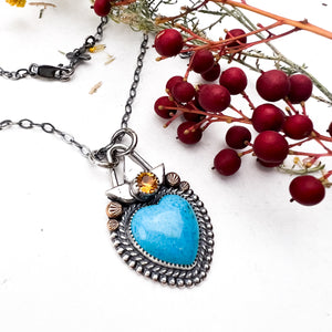 Turquoise Flame Heart Necklace