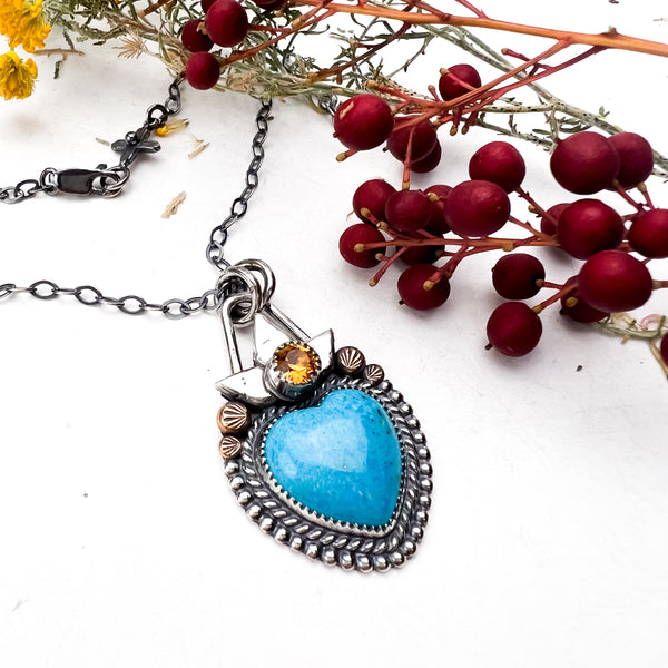 Turquoise Flame Heart Necklace