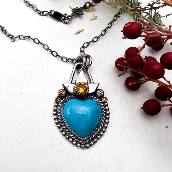 Turquoise Flame Heart Necklace