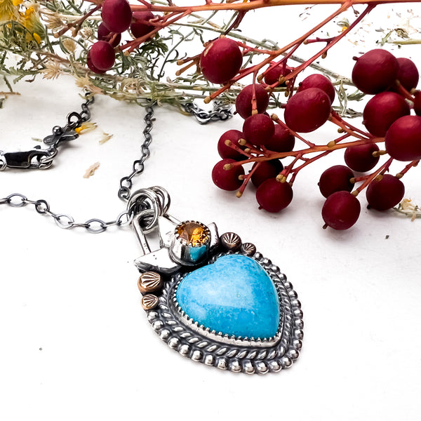 Turquoise Flame Heart Necklace