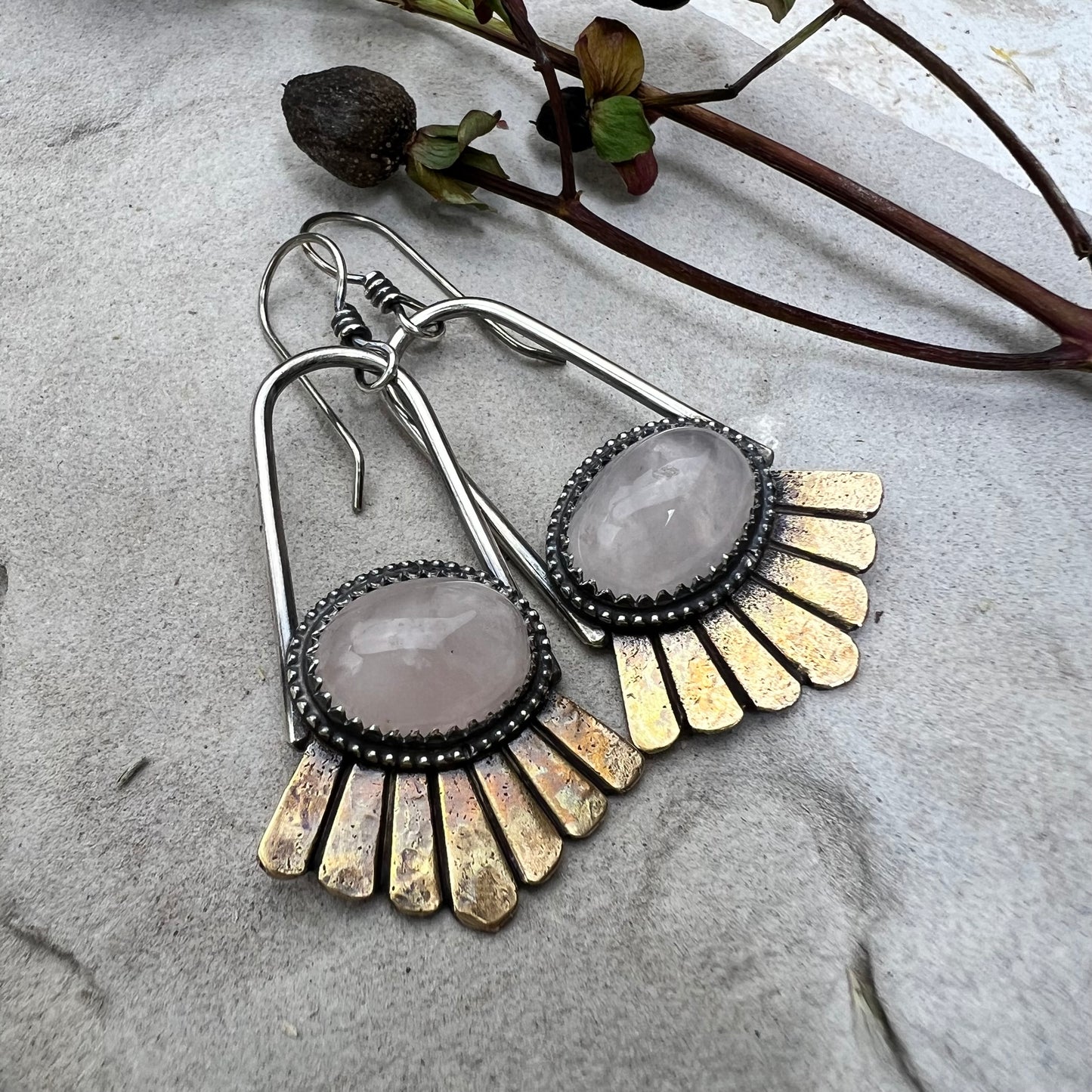 Rose Quartz Hoop Earrings - Meltdown Studio Jewelry