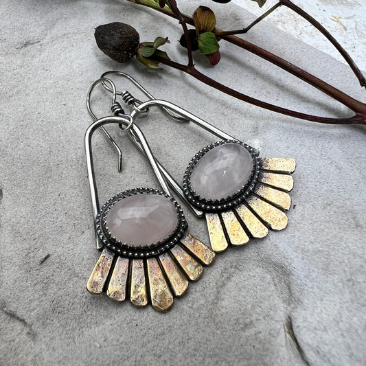 Rose Quartz Hoop Earrings - Meltdown Studio Jewelry
