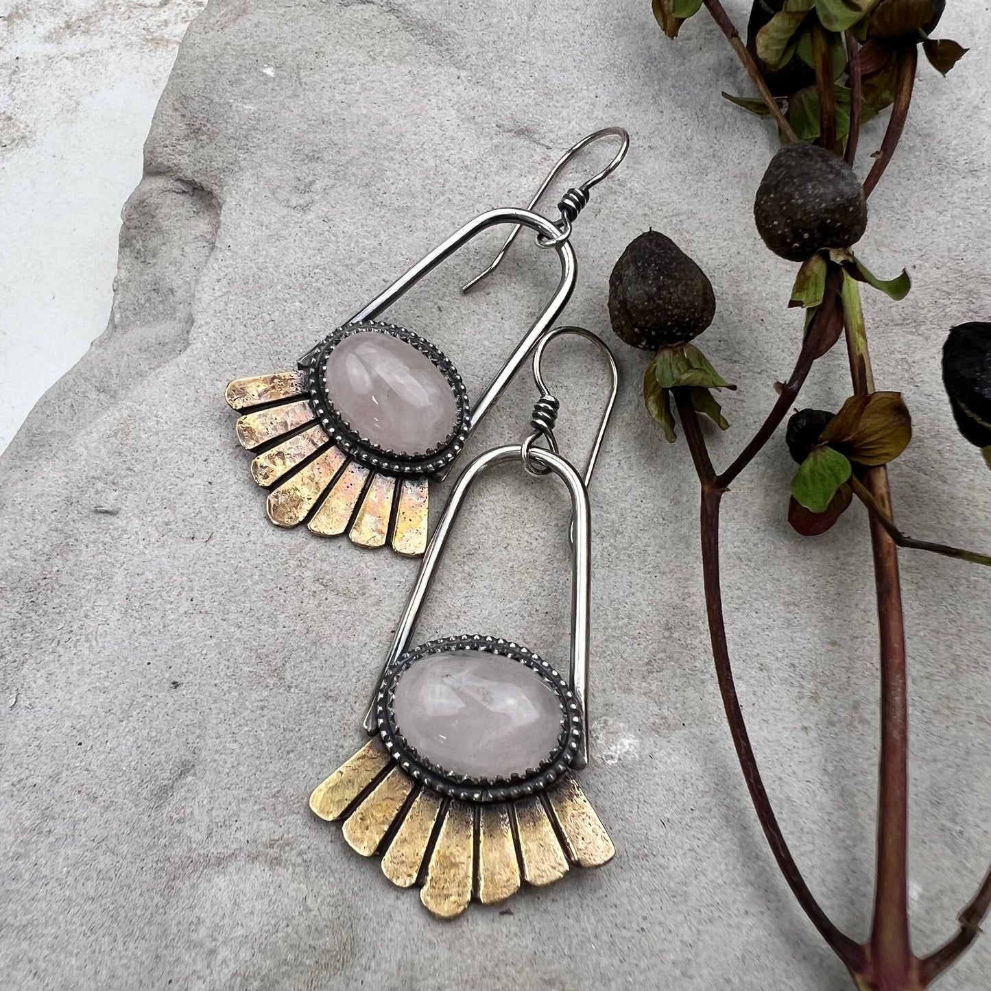 Rose Quartz Hoop Earrings - Meltdown Studio Jewelry