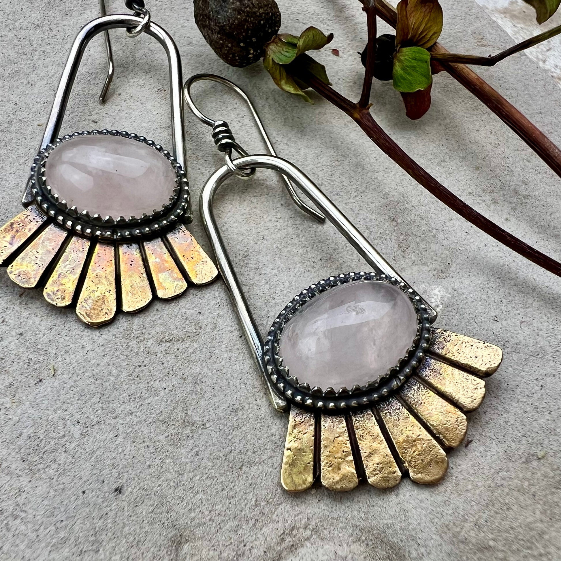 Rose Quartz Hoop Earrings - Meltdown Studio Jewelry