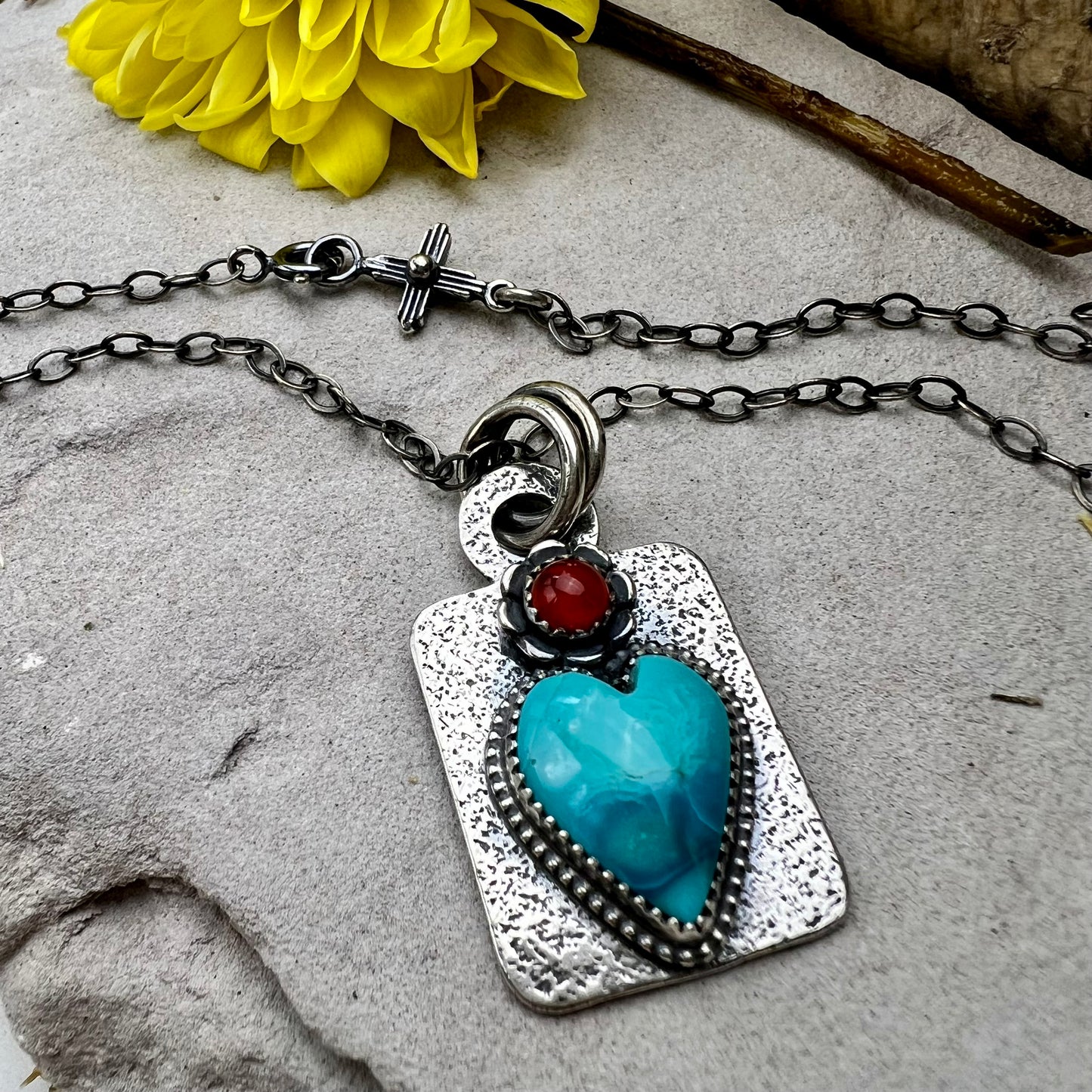 Turquoise Heart Dog Tag Necklace