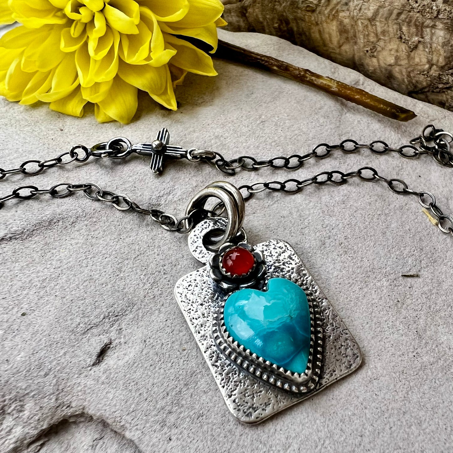 Turquoise Heart Dog Tag Necklace