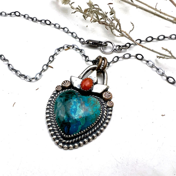 Chrysocolla Flame Heart Necklace