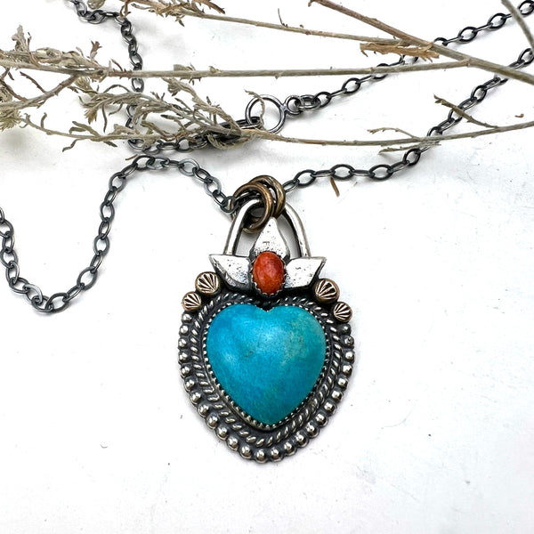 Turquoise Flame Heart Necklace