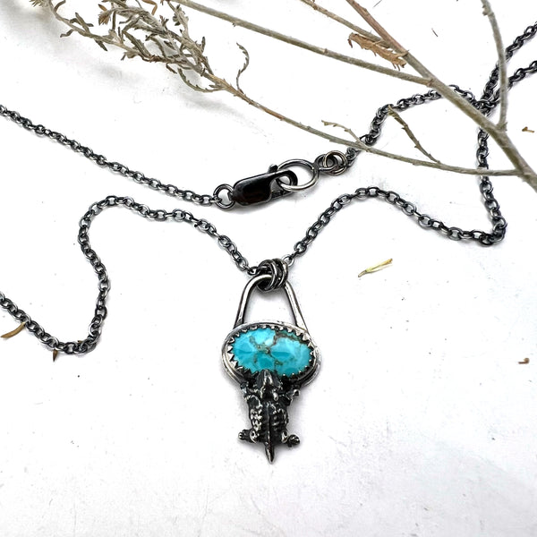 Tiny Turquoise Horned Toad Necklace