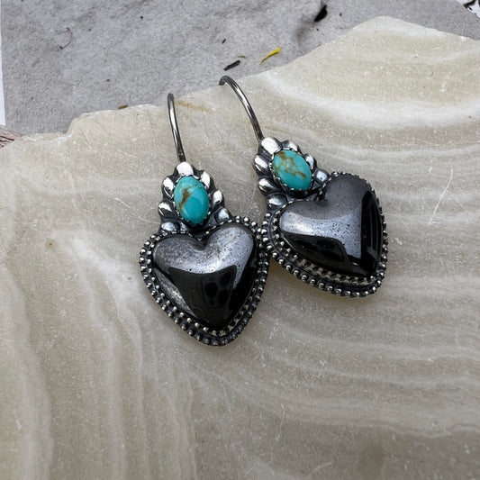 Hematite Heart Earrings