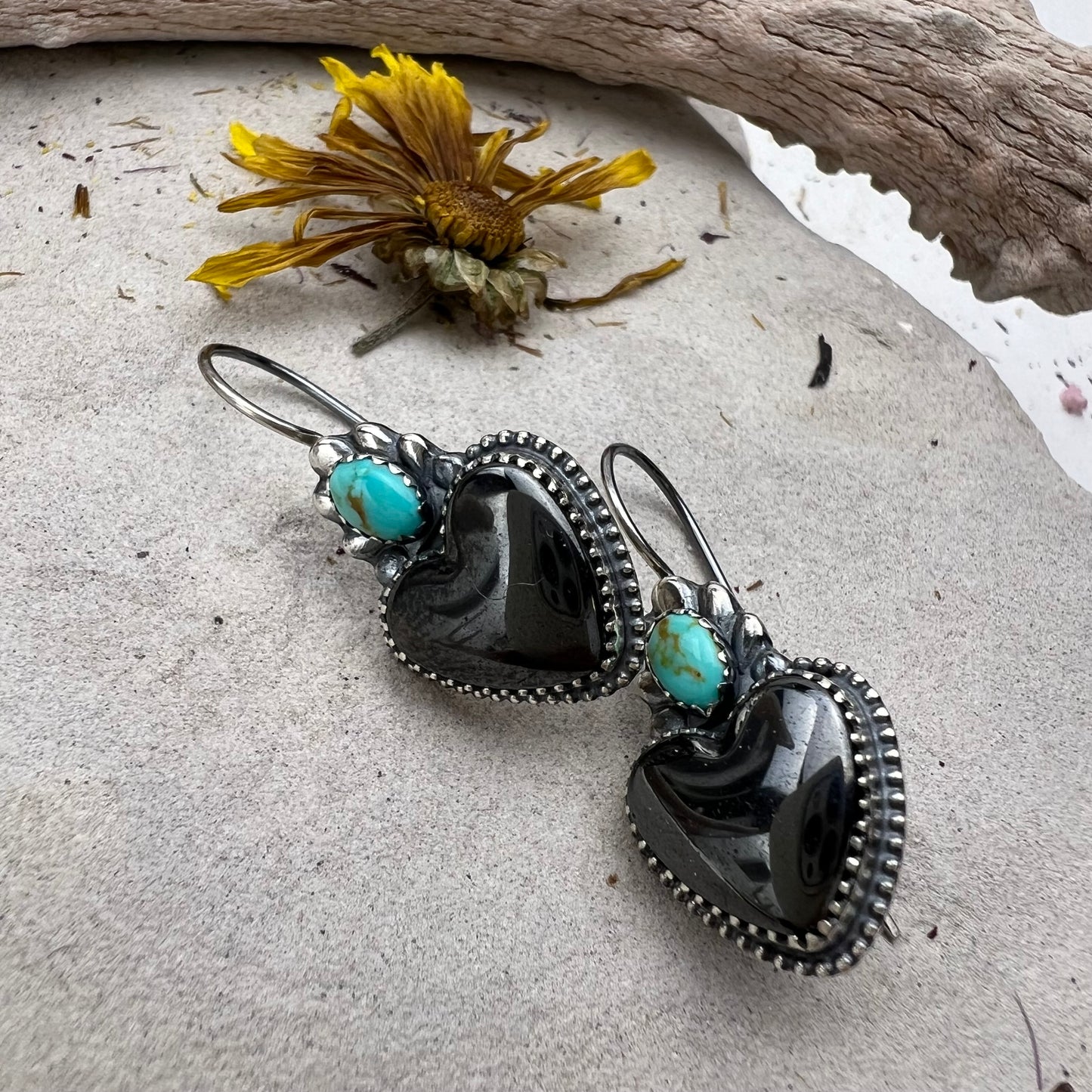 Hematite Heart Earrings