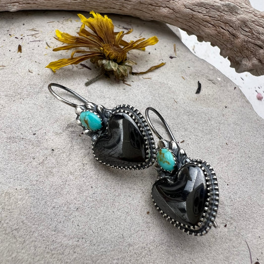 Hematite Heart Earrings
