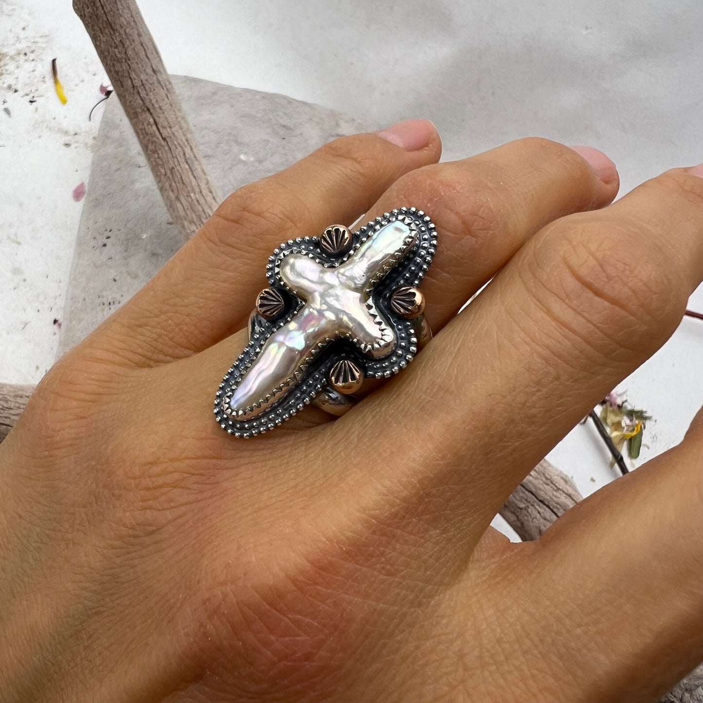 Freshwater Pearl Cruz Ring