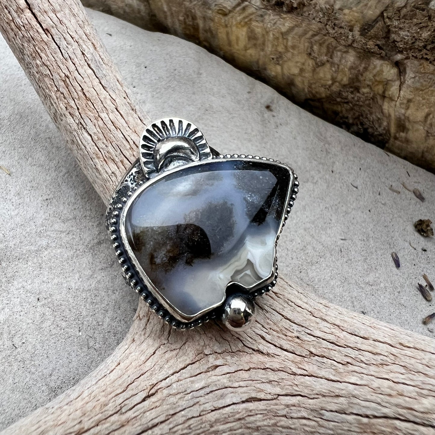 ((Reserved for Alice )) Dendritic Agate Bear Ring