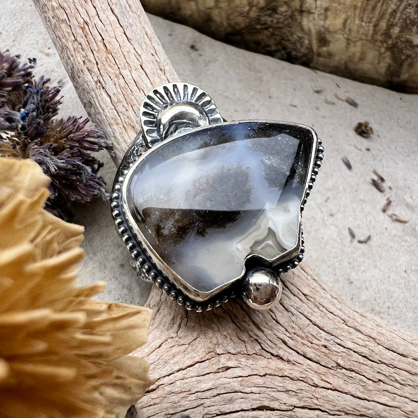 ((Reserved for Alice )) Dendritic Agate Bear Ring