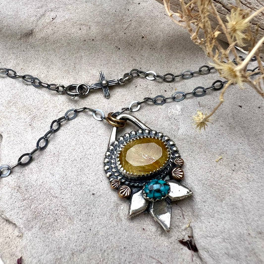Golden Rutilated Quartz Agave Necklace
