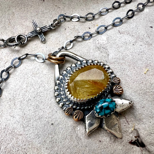Golden Rutilated Quartz Agave Necklace