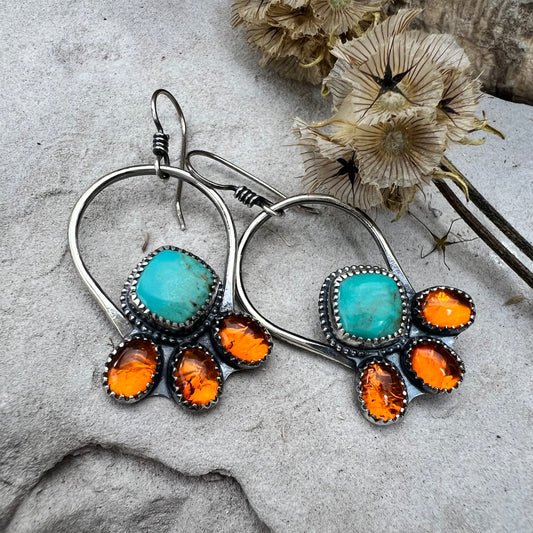 Turquoise and Amber Hoops