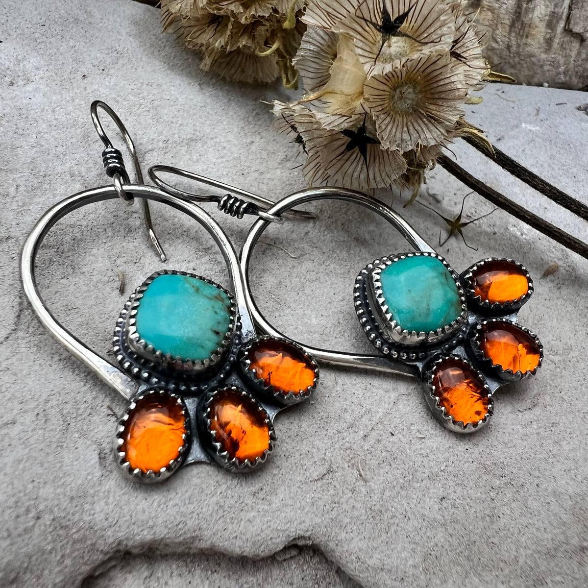 Turquoise and Amber Hoops