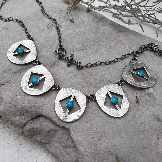 Linked Turquoise Shield Necklace