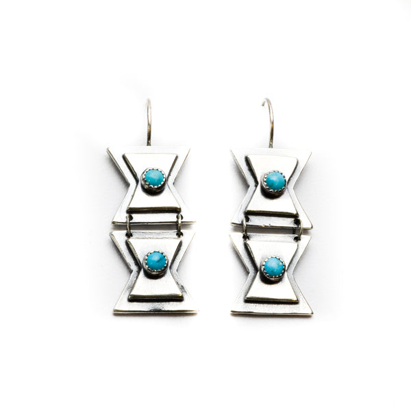 Double Butterfly Turquoise Sterling Silver Earrings