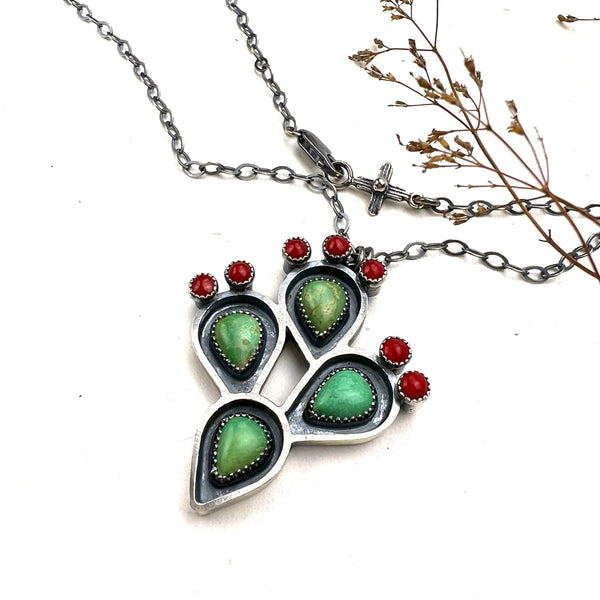 Turquoise Shadowbox Cactus Necklace